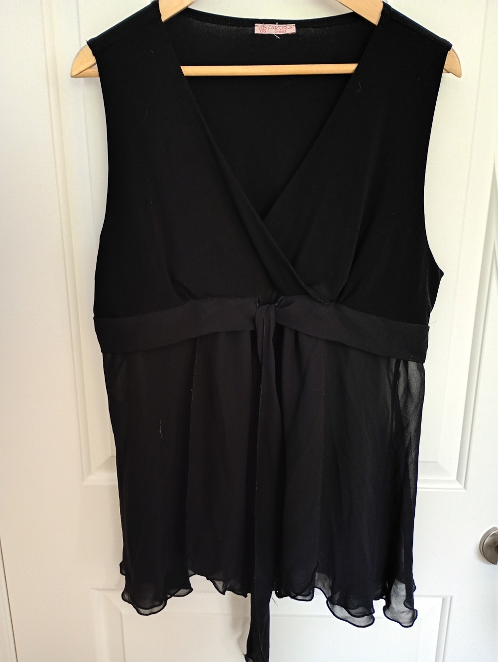 Sakura Black Sleeveless V-Neck Chiffon Tie-Waist Flowy Camisole